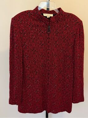 Vtg St. John Evening Sparkly Jacket Sweater Red Made in USA Size 16